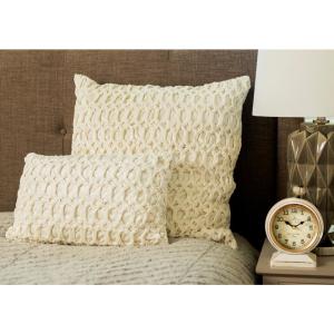 Cream-Colored Velvet Decorative Standard Pillow with Dimensional Trellis Pattern