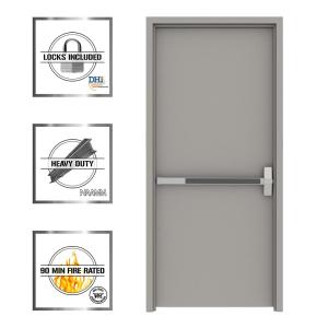 Gray Flush Exit Fire Proof Steel Prehung Commercial Door with Welded Frame