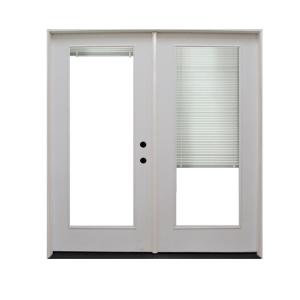 Reliant Series White Primed Fiberglass Prehung Mini Blind Patio Door