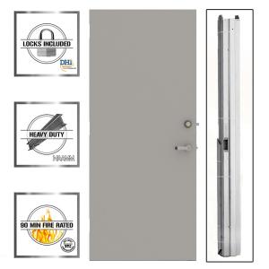 Gray Flush Steel Prehung Commercial Security Unit with Hardware