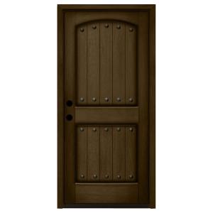 Rustic 2-Panel Plank Stained Mahogany Wood Prehung Front Door