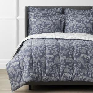 Legends Hotel Hana Cotton and TENCEL Lyocell Ivory/Slate Blue Sateen Comforter