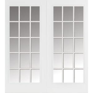 Prehung 15 Lite Primed Smooth Fiberglass Patio Door with Brickmold