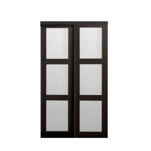 2290 Series Composite Espresso 3-Lite Tempered Frosted Glass Sliding Door