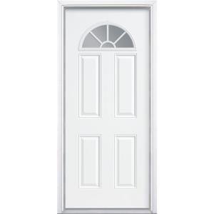 Premium Fan Lite Primed Steel Prehung Front Door with Brickmold