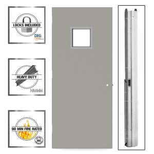 Gray Flush Steel Prehung Commercial Vision Light Unit with Hardware