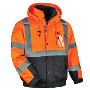 Men's Orange High Visibility Reflective Bomber Jacket with Zip-Out Fleece