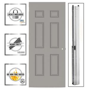 Gray 6-Panel Steel Prehung Commercial Entrance Unit with Hardware