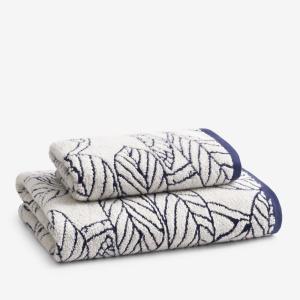 Company Cotton Navy and Cream Jacquard Navy Leaves Cotton Towel