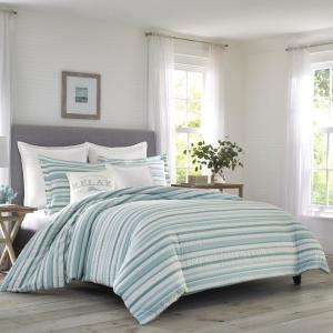 Clearwater Cay Blue Striped Seersucker Cotton Comforter Set