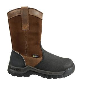 Men's Rugged Flex Brown Leather Waterproof Composite Safety Toe 11" Pull-On Work Boot