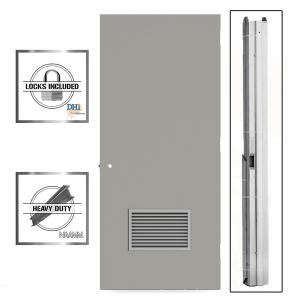 Gray Flush Steel Prehung Commercial Louvered Unit with Hardware