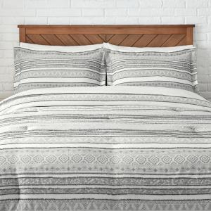 Tara 3-Piece Gray Boho Textured Stripe Cotton Comforter Set