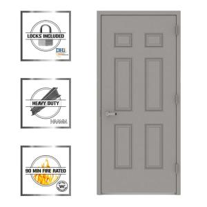 Gray 6-Panel Fire Proof Prehung Commercial Entrance Door with Welded Frame