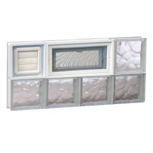 Frameless Wave Pattern Vented Glass Block Window with Dryer Vent