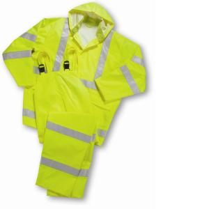 Hi-Vis Unisex Lime 3-Piece ANSI Class III Rain Suits with Reflective Tape