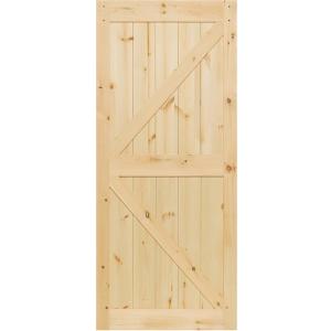 Solid Nature Wood LD Build 36in x 84in Sliding Barn Wood Door Slab with Barn Door Handle Set and Bottom Floor Guide Easy Installation,K-Frame Fit 6-6.6FT Track DIY Unfinished Panel Environmental