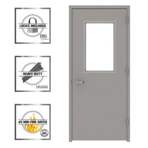 Gray Vision 1/2-Lite Steel Prehung Commercial Door with Welded Frame