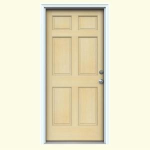 6-Panel Unfinished Hemlock Prehung Front Door with Primed White AuraLast Jamb and Brickmold