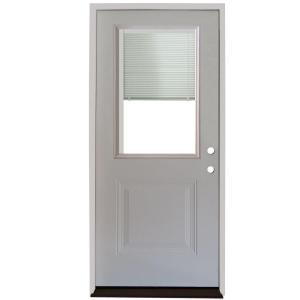Element Series 1-Panel 1/2 Lite Mini-Blind White Primed Steel Prehung Front Door