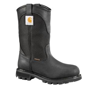 Women's Traditional 10" Black Leather/Fabric Waterproof Soft Toe Lug Bottom Work Boot