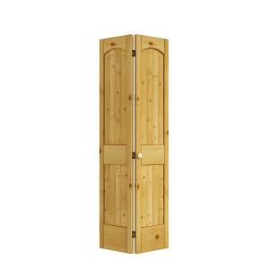 2-Panel Arch Top V-Groove Knotty Pine Bi-Fold Door with Hardware Included