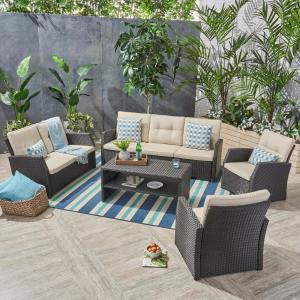 patio wicker furniture conversation piece seats capacity seating cushions beige noble