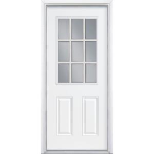 Premium 9 Lite Primed Steel Prehung Front Door with Brickmold
