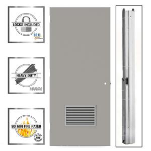 Flush Gray Steel Commercial Louvered Unit with Hardware