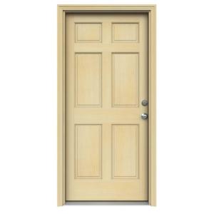 6-Panel Unfinished Hemlock Prehung Front Door with Unfinished AuraLast Jamb and Brickmold