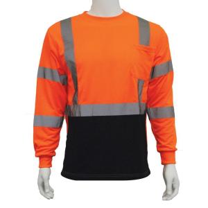 9804S Class 3 Long Sleeve Hi-Viz Orange/Black Bottom Unisex Poly Jersey T-Shirt