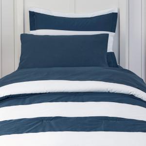 Midnight Blue and White Rugby Stripe Cotton Comforter Set