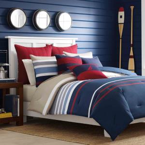 Bradford Navy Striped Cotton Comforter Set