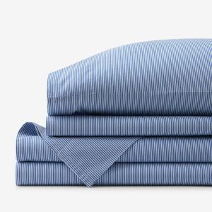 Company Organic Cotton Grayson Stripe Yarn-Dyed Blue Multi Cotton Percale Sheet Set
