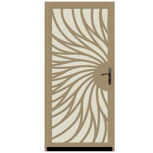 Solstice Outswing Security Door with Almond Perforated Screen and Oil Rubbed Bronze Hardware