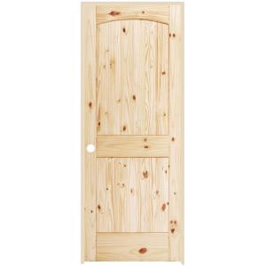 2-Panel Round Top Plank Unfinished Knotty Pine Single Prehung Interior Door