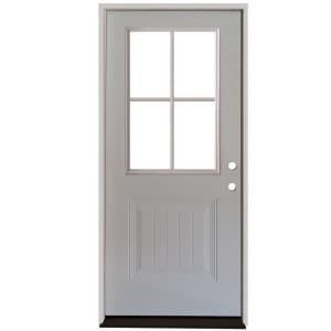 Element Series 4 Lite Plank Panel White Primed Steel Prehung Front Door