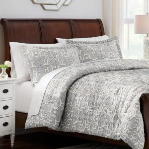 Averly 3-Piece Gray Clipped Jacquard Comforter Set