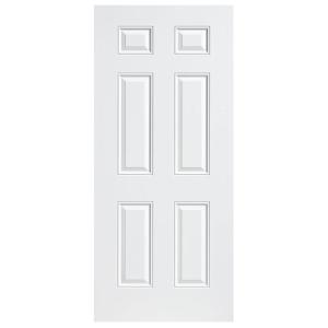 6-Panel Primed Smooth Fiberglass Prehung Front Door with No Brickmold