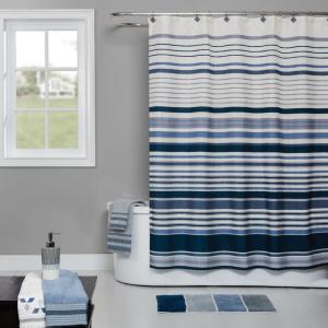 Geometric Cotton Towel with Navy Stripe