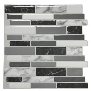 HomeyMosaic Peel and Stick Tile Backsplash for Kitchen Wall Decor Metal Mosaic Tiles Aluminum Surface,Subway Marble Look Panel 12x12,5 Sheets//5sq ft Kit,White Marble Look,HSMS1-5