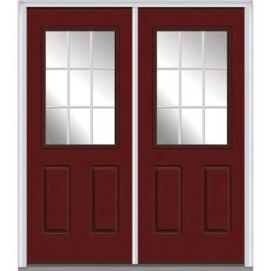Classic Clear Glass GBG 1/2 Lite Painted Majestic Steel Double Prehung Front Door