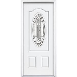 Chatham 3/4 Oval Lite Primed Steel Prehung Front Door with Brickmold