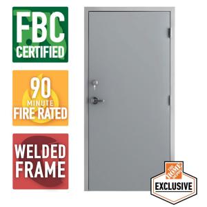 FBC Compliant Fire-Rated Steel Mill Primed Prehung Commercial Door with Hardware, Multiple Sizes Available