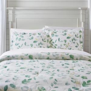 Viola 3-Piece Green and White Watercolor Botanical Comforter Set