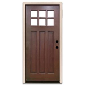 Craftsman 6 Lite Stained Mahogany Wood Prehung Front Door