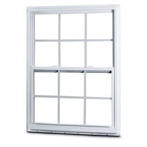 50 Series Low-E Argon Glass Single Hung White Vinyl Fin Window with Grids, Screen Incl