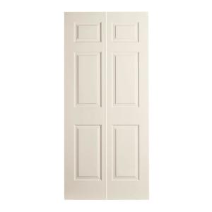 Woodgrain 6-Panel Primed Molded Interior Closet Bi-fold Door