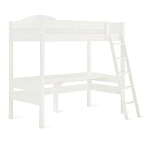 white cabin bed with desk