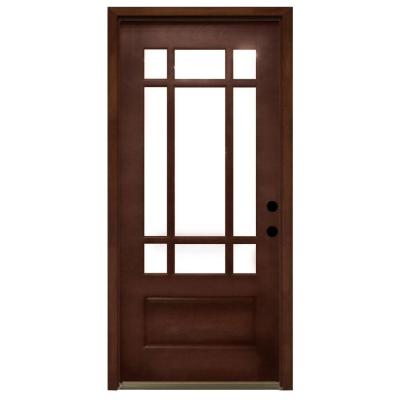 Craftsman 9 Lite Stained Mahogany Wood Prehung Front Door